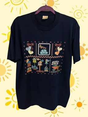 Vintage Jerzees 1996 dark blue garden print tee